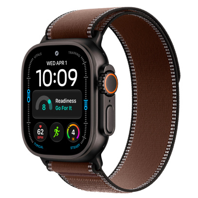 Apple Watch Ultra 4, 49 мм корпус из титана цвета «Black», ремешок Trail Loop цвета «Dark Umber» размера S/M