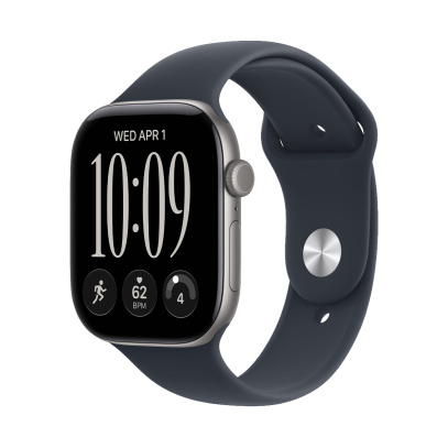 Apple Watch Series 12, 46 мм корпус из алюминия цвета «Space Gray», ремешок Sport Band размера M/L цвета «Navy Blue»