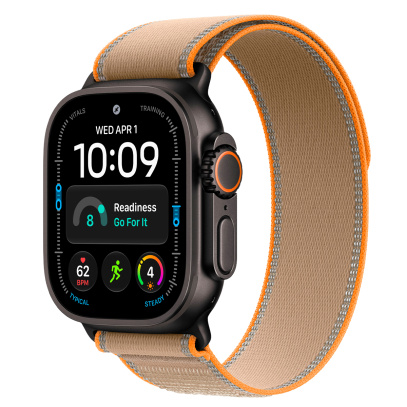 Apple Watch Ultra 4, 49 мм корпус из титана цвета «Black», ремешок Trail Loop цвета «Sand» размера M/L