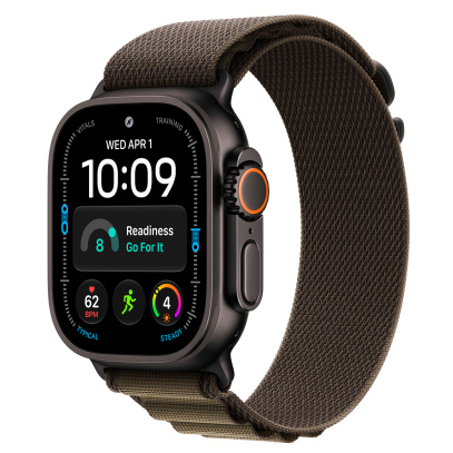 Apple Watch Ultra 4, 49 мм корпус из титана цвета «Black», ремешок Alpine Loop цвета «Dark Olive» размера L