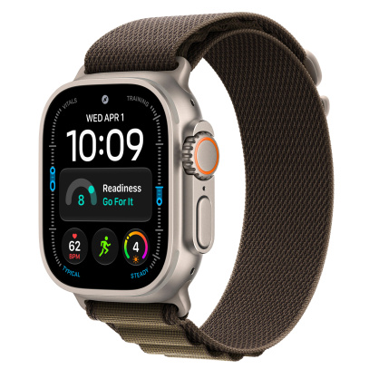 Apple Watch Ultra 4, 49 мм корпус из титана цвета «Natural», ремешок Alpine Loop цвета «Dark Olive» размера L