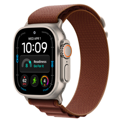 Apple Watch Ultra 4, 49 мм корпус из титана цвета «Natural», ремешок Alpine Loop цвета «Burgundy» размера S