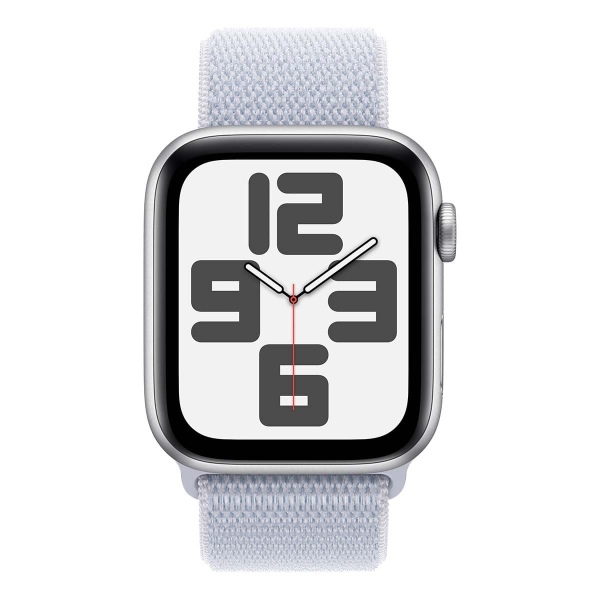 Apple Watch SE (2024), 44 мм корпус из алюминия цвета «Silver», ремешок Sport Loop цвета «Blue Cloud»