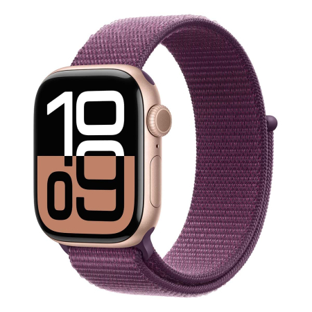 Apple Watch Series 10, 42 мм корпус из алюминия цвета «Rose Gold», ремешок Sport Loop цвета «Plum»