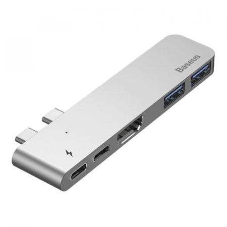 Переходник Baseus для MacBook HUB TB3 C+ (Dual Type-C to USB3.0/HDMI/Type-C) (CAHUB-B0G) Deep Grey, тёмно-серый