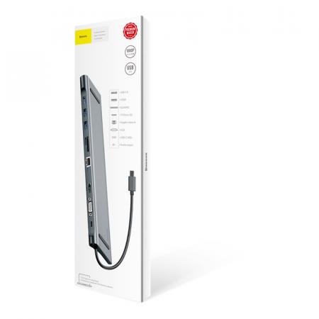 Переходник Baseus для MacBook HUB Enjoyment Series (Type-C to USB3.0+HDMI+SD/MMC+TF/Micro+LAN+VGA+PD+AUX) (CATSX-F0G) Deep Grey, тёмно-серый