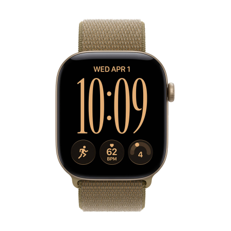 Apple Watch Series 12, 46 мм корпус из алюминия цвета «Light Gold», ремешок Sport Loop цвета «Olive»
