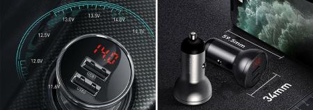 Автомобильное ЗУ 2xUSB Baseus Digital Display VCBXA-S (CCBX-0S) Серый