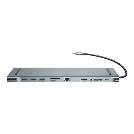 Переходник Baseus для MacBook HUB Enjoyment Series (Type-C to USB3.0+HDMI+SD/MMC+TF/Micro+LAN+VGA+PD+AUX) (CATSX-F0G) Deep Grey, тёмно-серый