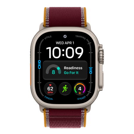 Apple Watch Ultra 4, 49 мм корпус из титана цвета «Natural», ремешок Trail Loop цвета «Burgundy» размера S/M