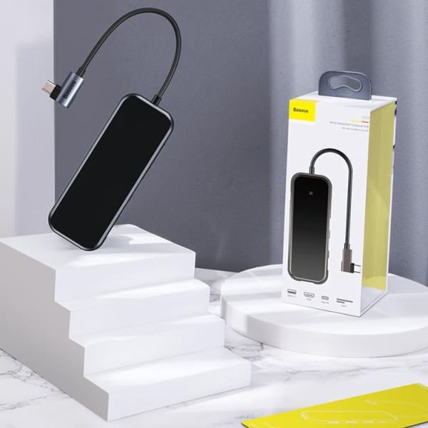 Переходник Baseus для MacBook HUB Multifunctional (Type-C to 3xUSB3.0+HD4K+SD/TF+PD) (CAHUB-CZ0G) Deep Grey, тёмно-серый