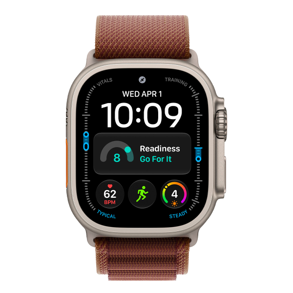 Apple Watch Ultra 4, 49 мм корпус из титана цвета «Natural», ремешок Alpine Loop цвета «Burgundy» размера S