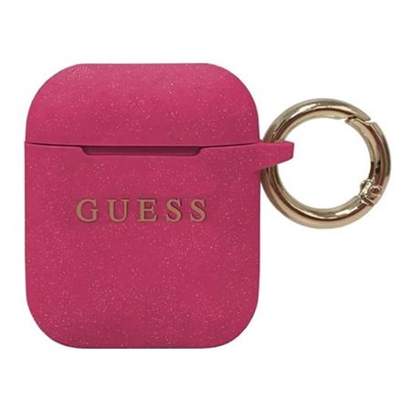 Чехол Guess с карабином для AirPods 1/2 CG Mobile Silicone case with ring (GUACCSILGLFU) Фуксия