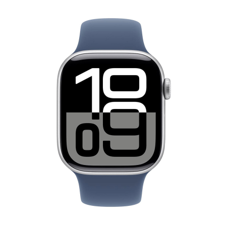 Apple Watch Series 10, 46 мм корпус из алюминия цвета «Silver», ремешок Sport Band размера M/L цвета «Denim»