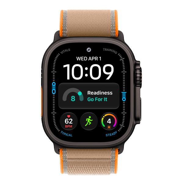 Apple Watch Ultra 4, 49 мм корпус из титана цвета «Black», ремешок Trail Loop цвета «Sand» размера S/M