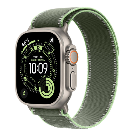 Apple Watch Ultra 3 (2025), 49 мм корпус из титана цвета «Natural», ремешок Trail Loop размера S/M цвета «Green/Neon»
