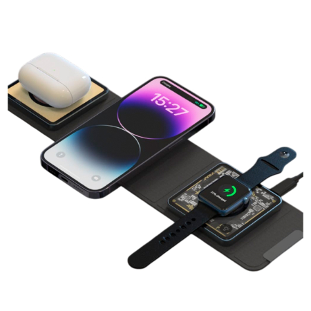 Беспроводная зарядная станция Deppa 3в1 Crystal MagSafe Fold Travel QI складная (23153) Black, чёрный